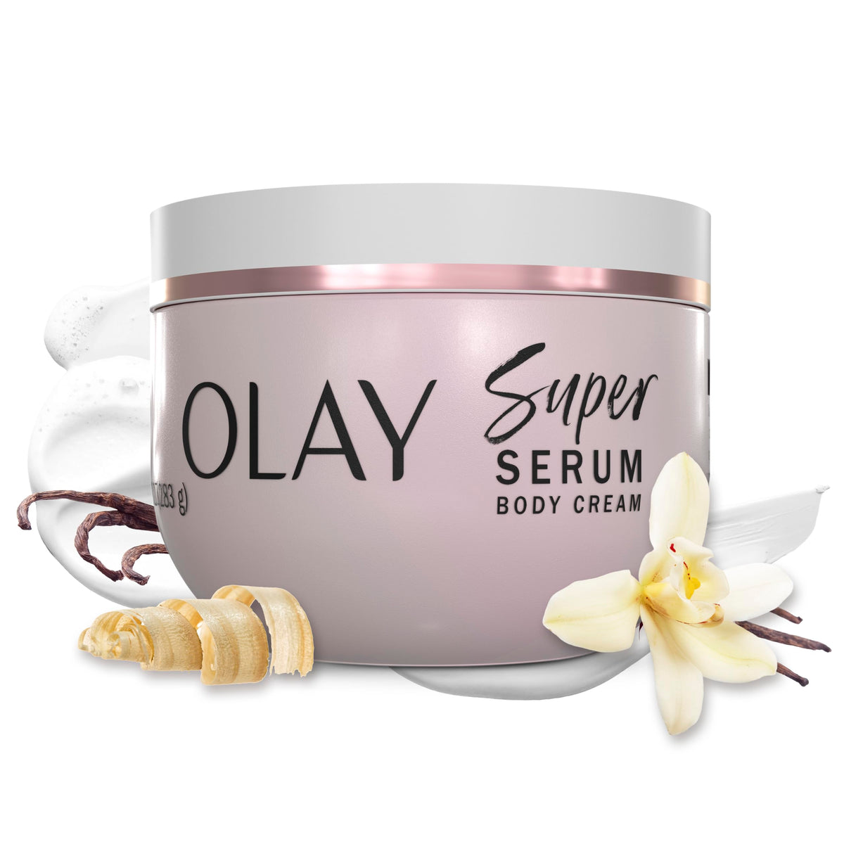 Olay Super Serum Body Cream for Dry Skin, 24hr Long Lasting Hydration, 5+ Ingredient Serum Complex for Bright Even Firm Luminous Skin, Sweet Vanilla & Soft Wood Scent,10 fl oz