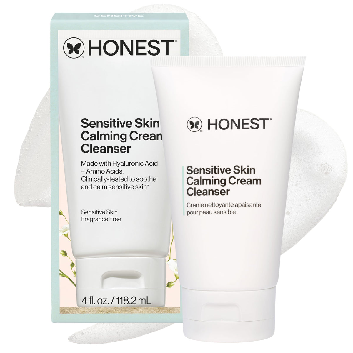 Honest Beauty Sensitive Skin Calming Cream Cleanser, Unscented, 4 fl oz