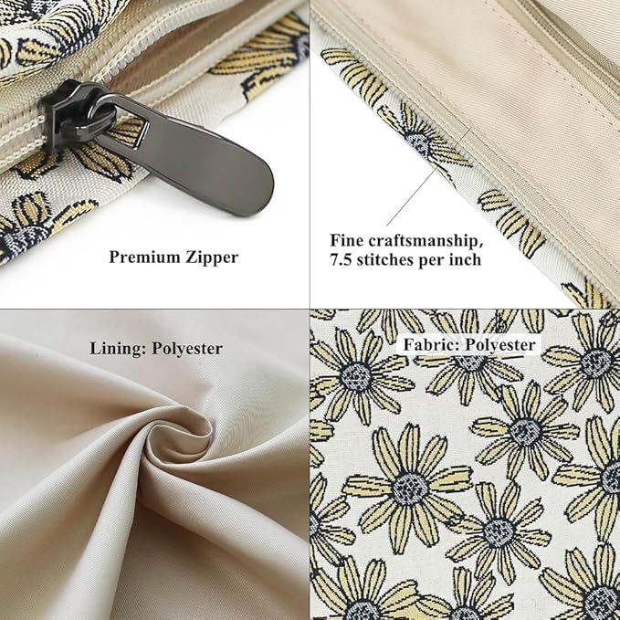 BBORGDC Floral Jacquard Makeup Bag - Large Capacity Cosmetic Pouch for Travel, Toiletry Organizer with Zipper, Perfect for Daily Use and Gifts, Purses for Women Clearance
