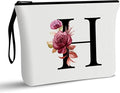 Vavabox A-Z Personalized Makeup Bag, Birthday Gifts for Women Mom, Gifts for Best Friend, Bride Bridesmaid Cosmetic bag (H, 01-White)