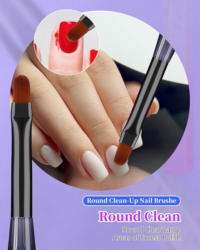 AMilHiTon 3PCS Nail Polish Clean Up Brush, Round/Flat/Angled, Gilded Blue