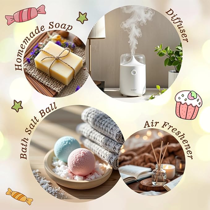 AROPERIMA Dessert House Fragrance Essential Oil Set - Cotton Candy, Blueberry Muffin, Hot Chocolate, Bubble Gum, Strawberry, Gingerbread 6x10ML for Diffusers, Massage, Perfume, Soap Making and Candle