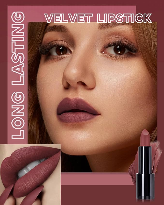 Caedelfly Velvet Matte Lipstick, Brown Nude Lipstick for Women-02