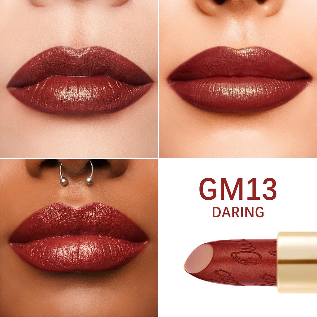 Oulac Matte Plummy Red Lipstick with Glow Metallic Finish - Vegan Lipstick for Women, Creamy Texture, Hydrating Clean Beauty Formula, High-End Magnetic Hook Design, GM13 Daring