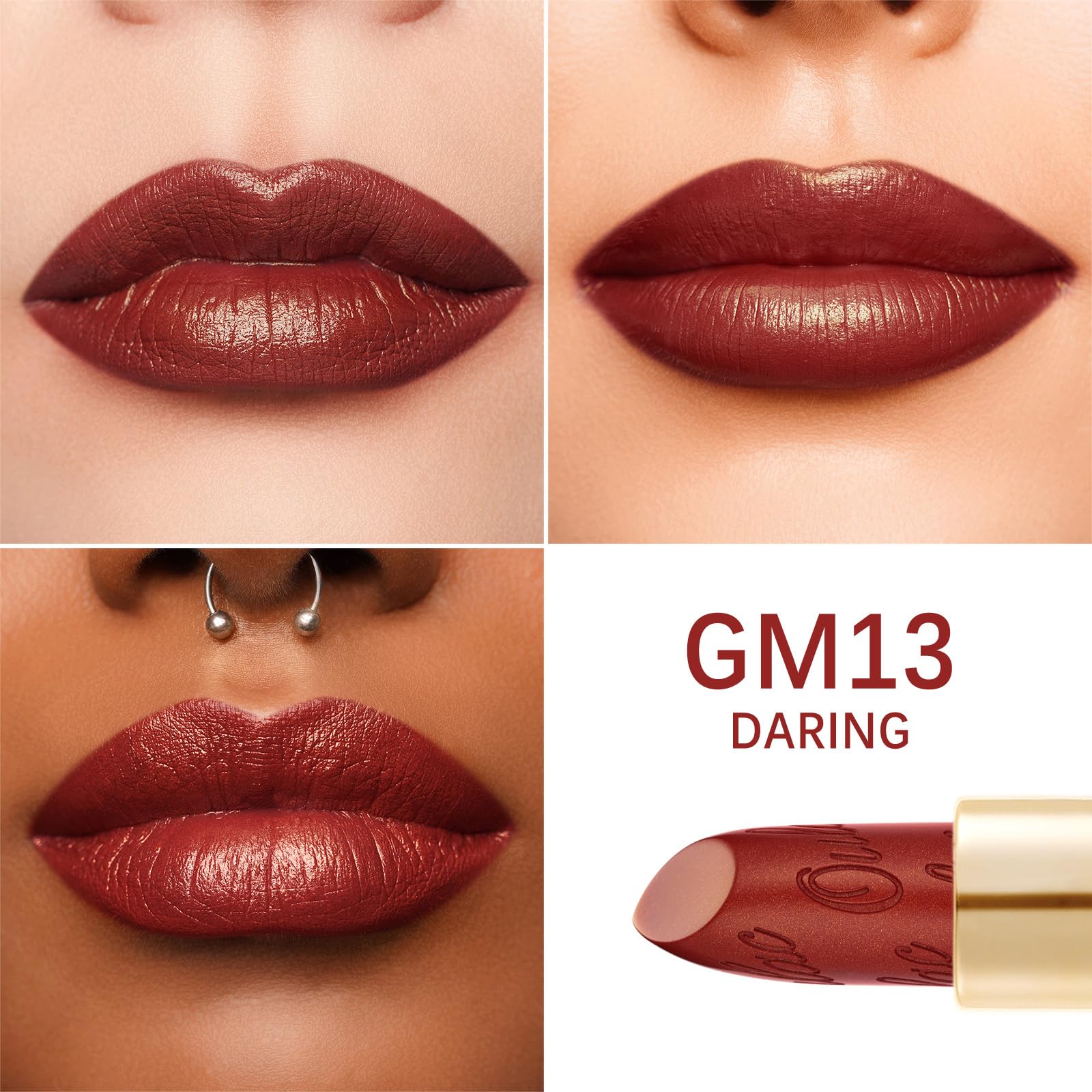 Oulac Matte Plummy Red Lipstick with Glow Metallic Finish - Vegan Lipstick for Women, Creamy Texture, Hydrating Clean Beauty Formula, High-End Magnetic Hook Design, GM13 Daring