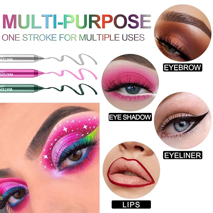 Meilury 15 Colorful Eyeliner Pen Set, Eye Shadow Pencil, Pearl Eyeliner Kit Metallic Glitter Colored Eye liner for Women Eye&Lip Liner Professional Waterproof Eye Makeup