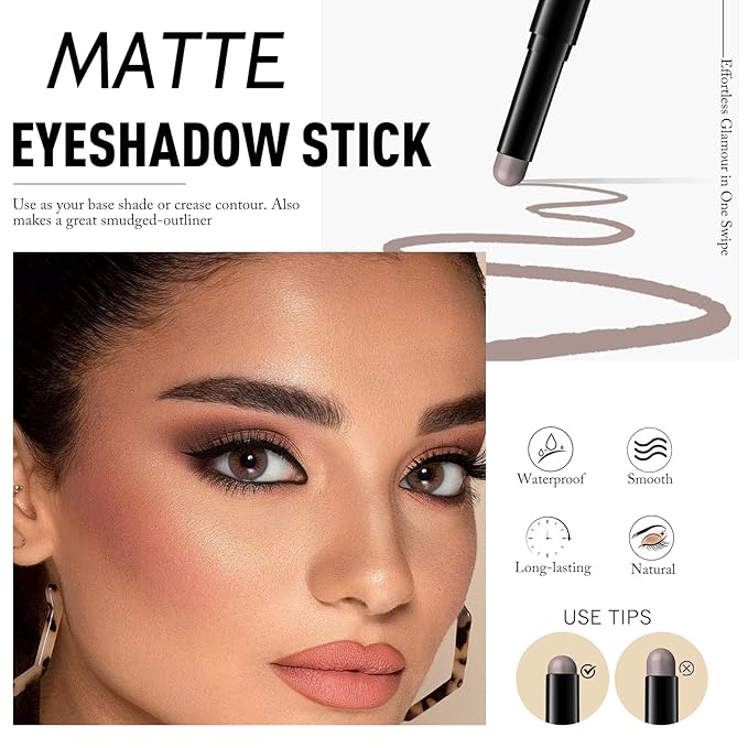 Wugbc Matte Eyeshadow Stick, Gray Cream Eye Shadow Stick Waterproof Neutral Brown Eyeliner Brightener Pencil Crayon Long-Lasting Eye Highlighter Makeup for Women Easy to Use High Pigmented
