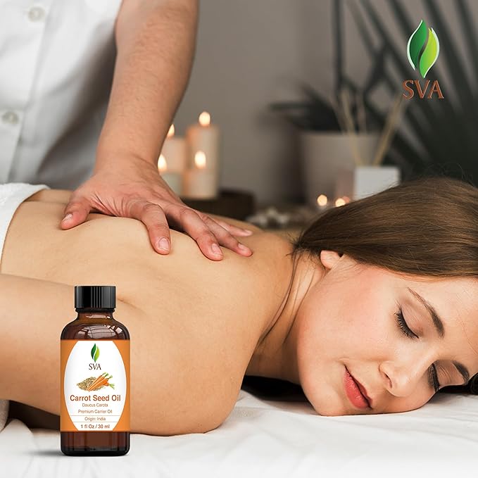 SVA Carrot Seed Oil - 1 Fl Oz - for Face, Skin Care, Hair Care, Scalp Massage & Body Massage – Carrier Oil with Dropper