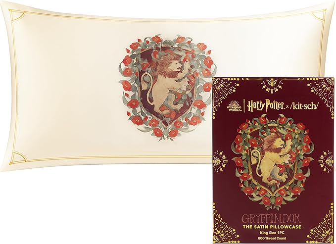 Kitsch & Harry Potter Satin Pillowcase W/Zipper - Size 19x36, Gryffindor
