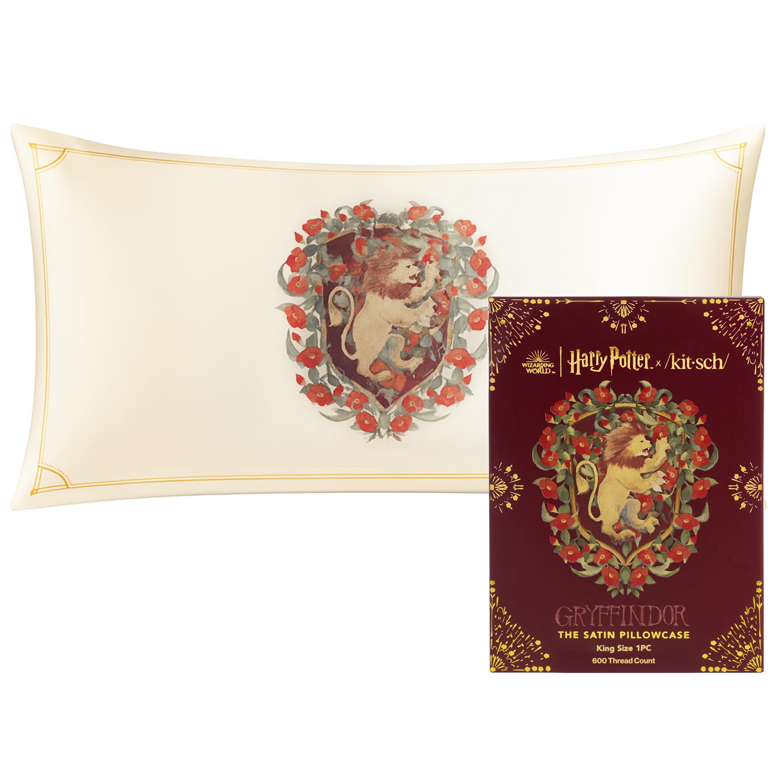 Kitsch & Harry Potter Satin Pillowcase W/Zipper - Size 19x36, Gryffindor