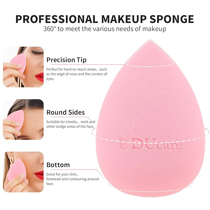 DUcare Foundation Brush with Makeup Sponges 5pcs Puff Flat Top Kabuki Brush for Liquid Blending Mineral Powder Buffing Stippling