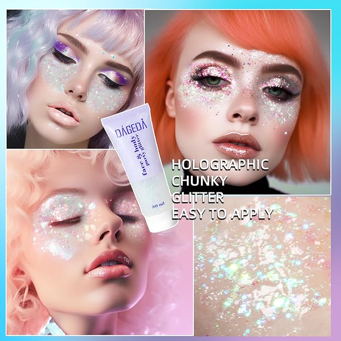 DAGEDA White Body Glitter Gel, Sparkly Hair Face Glitter Makeup Accessories