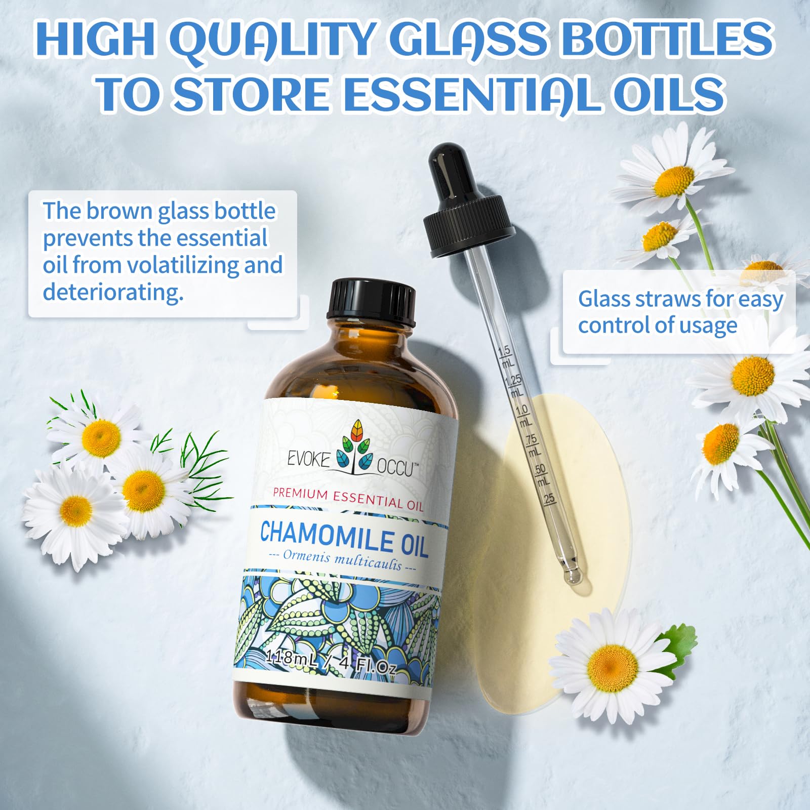 EVOKE OCCU Chamomile Essential Oil for Skin Hair & Diffuser