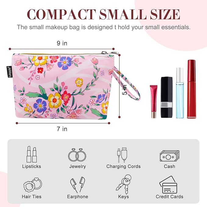 Gloppie Make Up Bags for Women Small Makeup Bag for Purse Cosmetic Bag Pink