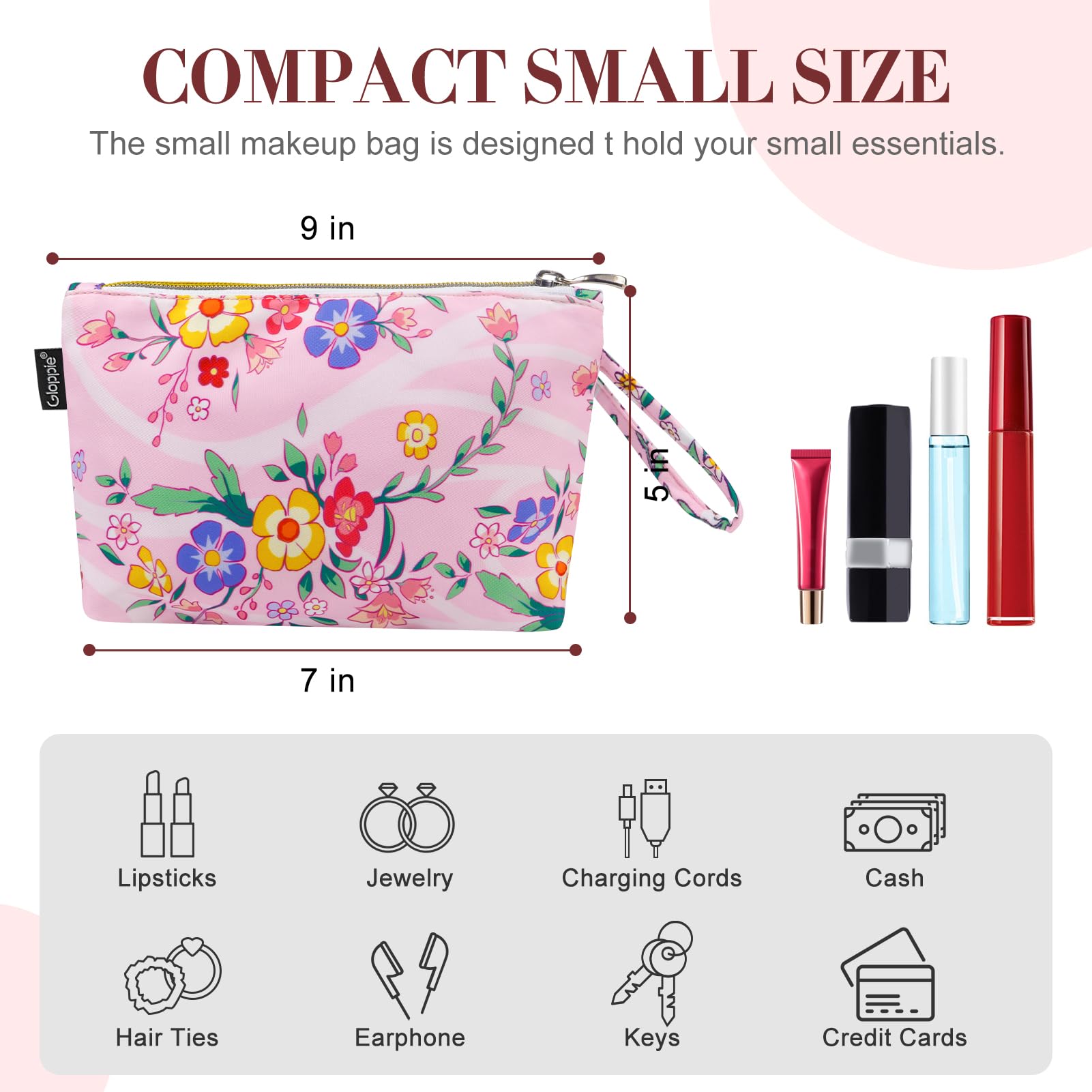 Gloppie Make Up Bags for Women Small Makeup Bag for Purse Cosmetic Bag Pink