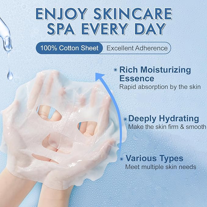 KONEUK 28 Pack Sheet Face Masks Skincare, Hydrating Face Masks Suitable for Dry Skin, Bulk Facial Mask Gifts Set for Women Skin Care, Home Skincare Spa for Most Skin Types