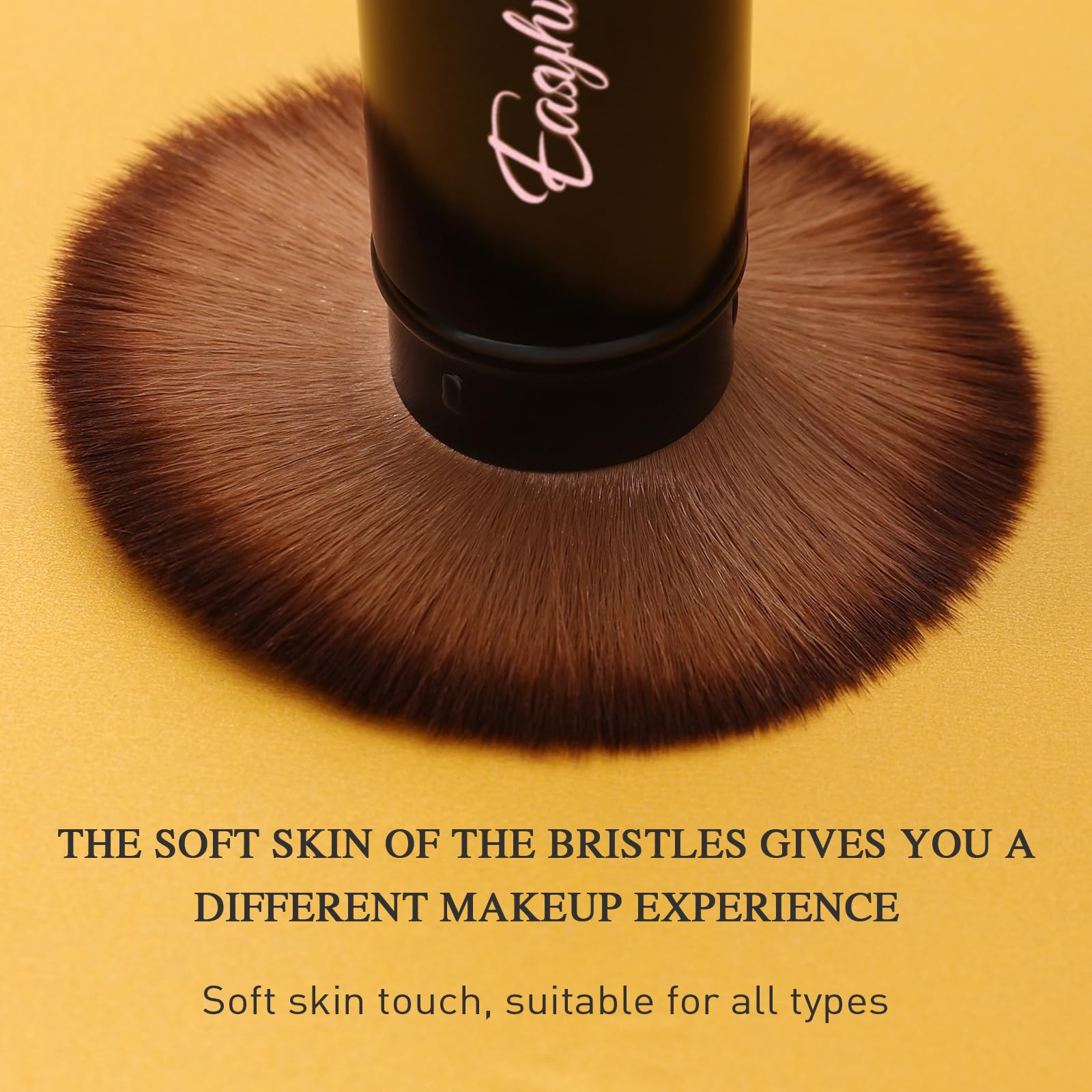 Easyhut Retractable Kabuki Makeup Brushes 2 Pcs Blush Brushes Set Portable Powder Brushes with Flat and Angled Top for Liquid Cream Girls Cosmetics Travel, Large/1.18inch, Rose Gold