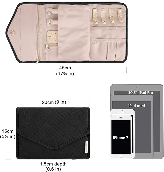 BAGSMART Travel Jewelry Organizer Roll Foldable Jewelry Case,Black