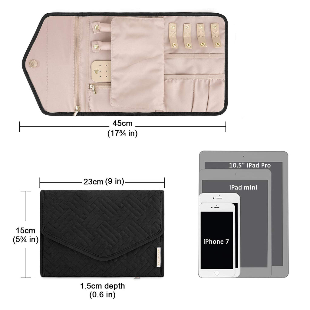 BAGSMART Travel Jewelry Organizer Roll Foldable Jewelry Case,Black