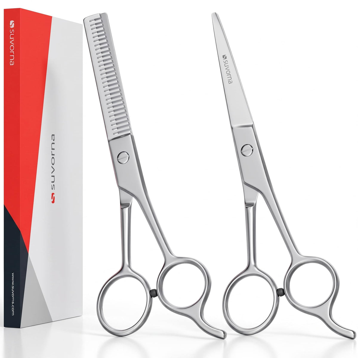 Suvorna 5.5" Professional Hair Cutting Scissors & Thinning Scissors Set - Barber Scissors, Hair Shears for Hair Cutting, Hair Scissors Professional, Texturizing Scissors - 420C Stainless Steel (2 Pcs)