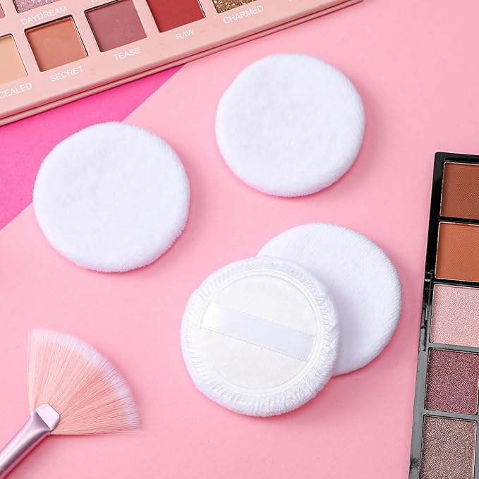 Cotton Puff, 10 Pcs Makeup Puff for Face, 2.36 inch Cosmetic Puffs Pads with Ribbon for Loose and Foundation(White)