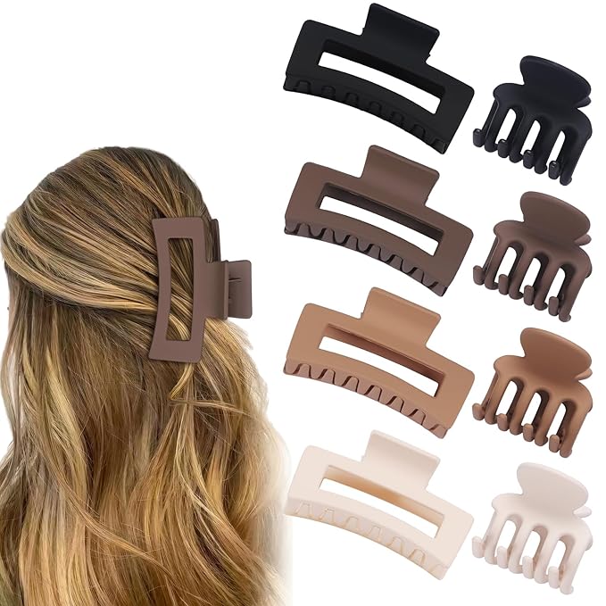 SMKSL Medium Hair Clips for Women 8 Pcs Small Claw Clips for Thin and Thick Hair 2 Styles Hair Claw Clips Combination Rectangle Banana Jaw Hair Accessories for Women and Girls (Brown)