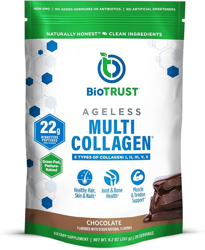 BioTrust Multi Collagen Peptides Powder - Hydrolyzed, Chocolate, Grass Fed