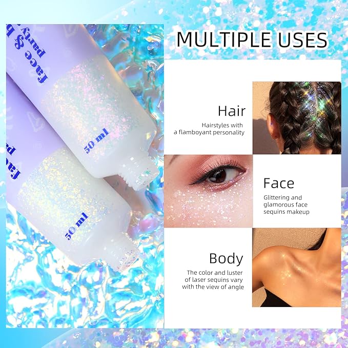 DAGEDA Sparkling Pink Body Glitter Gel, Sparkly Hair Face Glitter Makeup