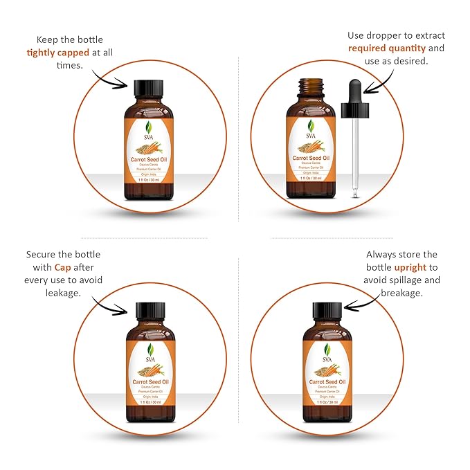 SVA Carrot Seed Oil - 1 Fl Oz - for Face, Skin Care, Hair Care, Scalp Massage & Body Massage – Carrier Oil with Dropper