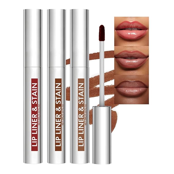 Skynest 3Pcs Lip Liner, Matte Liquid Lipstick Nude Lip Gloss Waterproof Lip Tint Stain Non-stick Cup Peel Off Lipstick Lip Makeup for Women (Coffee & Cocoa & Rose)