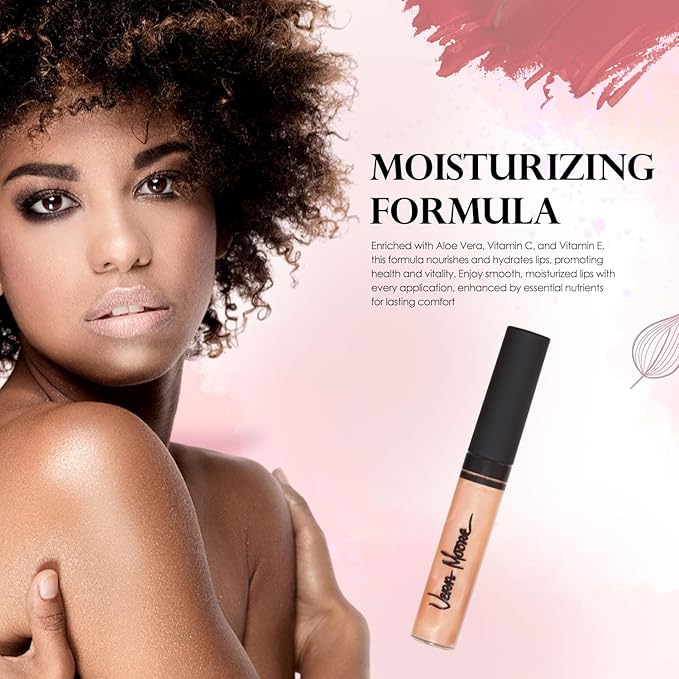 VERA MOORE COSMETICS AND SKIN CARE Lip Gloss, Moisturizing Lip Color with Shimmer for Long Lasting Shine, Lightweight Lip Stain, Non-Sticky Lip Gloss with Aloe Vera, W/Vitamin C, E (Naked Innocense)