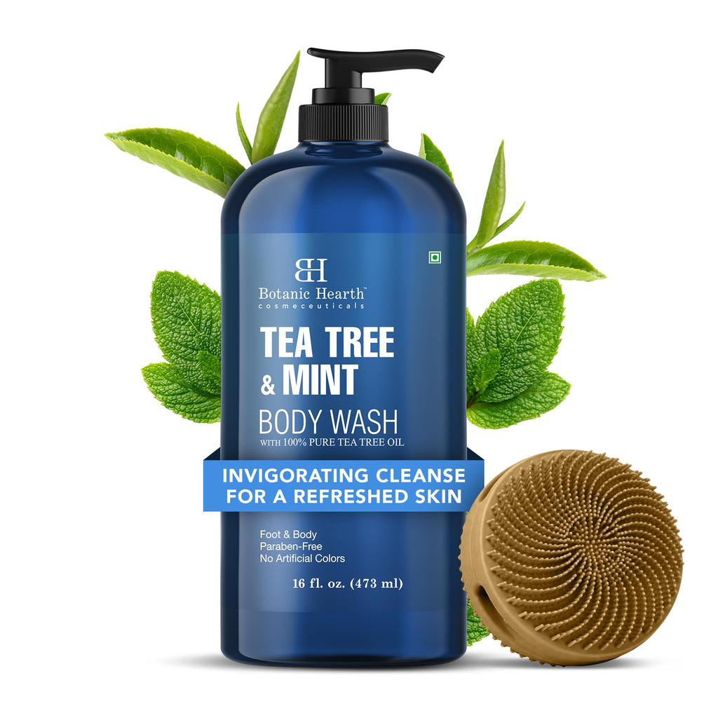 Botanic Hearth Tea Tree & Mint Body Wash with Silicone Body Brush16 fl oz