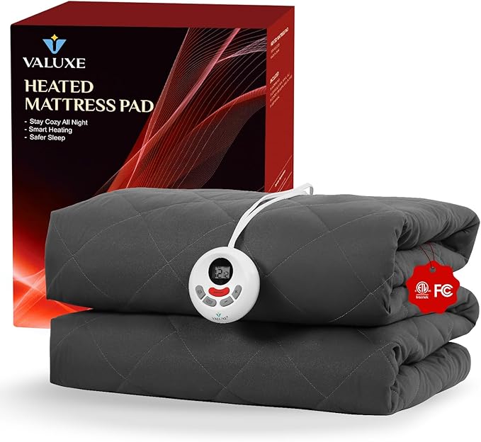 Heated Mattress Pad Twin Size Quilted Heating Electric Bed Warmer Luxury Comfort Heat Mattress Pad Cover Single Controller（12 Heat Setting | 1-12 Hours Auto Shut Off | with 8-21 Inch Deep Pocket）Gray