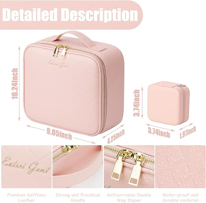 Makeup Travel Train Case with Mirror LED Light Portable Cosmetic Bag