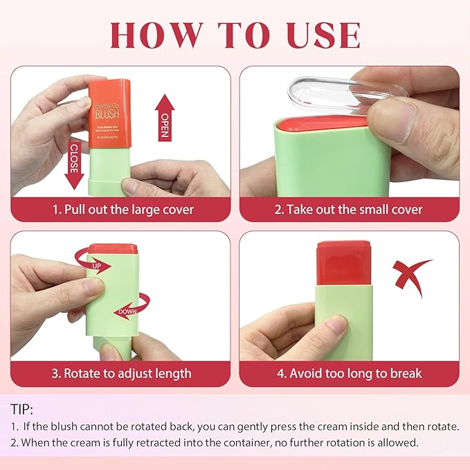 BEFIVECOK Blush Stick for Cheeks - Cream Makeup Blush Wand, Solid Moisturizer Stick for Cheeks Tint, Natural Blendable Waterproof Korean Matte Long-Lasting Smooth Blushes (#03 Coral Orange)