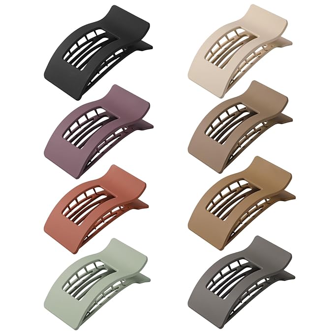 8 Pack Flat Claw Clips for Women - Matte No Slip Hair Clips for Thick & Thin Hair, Large French Claw Clips Strong Hold Styling Accessories