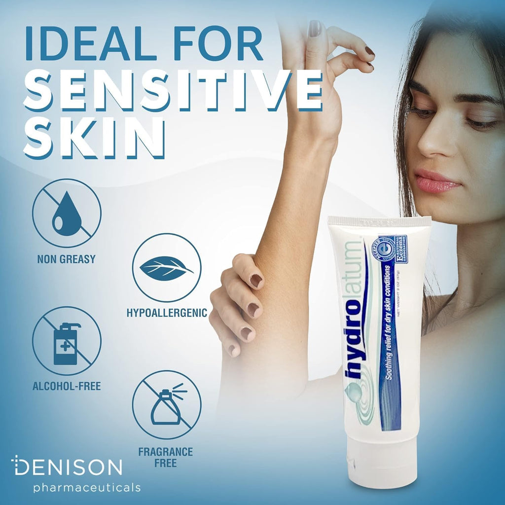 Hydrolatum Dry Skin Cream - Hydrating Moisturizer for Sensitive & Extra Dry, Nourishing Body Lotion for Men & Women - 2oz