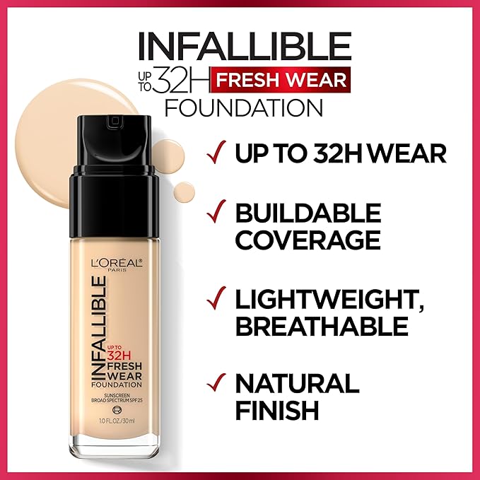 L'Oreal Paris Makeup Infallible Up to 32 Hour Fresh Wear Lightweight Foundation, 530 Deep Amber, 1 Fl Oz, Packaging May Vary