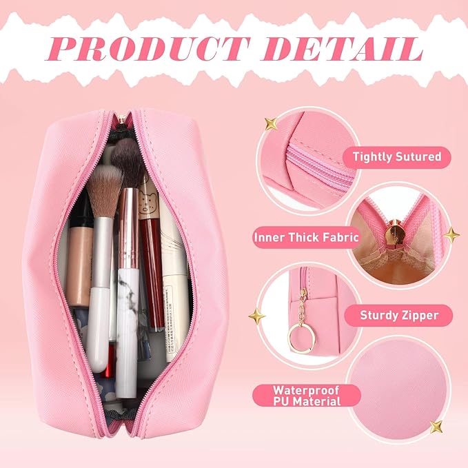 Chunful 24 Pcs Preppy Makeup Bag PU Leather Cosmetic Bag Bulk Makeup Plain Pouch Waterproof Toiletry Purse for Women Traveling Preppy Pencil Case Valentine's Day Gifts(Mixed Colors)