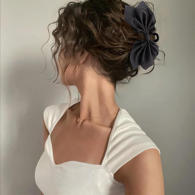 Hadutrek Bow Claw Clips Bow Hair Clips Black 2PCS Big Hair Bows for Women Butterfly Styling Large Hair Clips for Thick Hair for Girls Hair Accessories for Teen