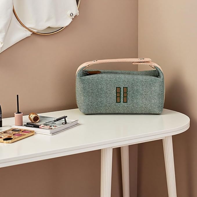 Sluxa NEW Makeup Bag - Her Inspired, Stylish, Lightweight, and Practical,Luxury Craft Travel Toiletry Bag for Daily Use & Travel Essentials, Easy Carry & Neat Storage(Grass green)