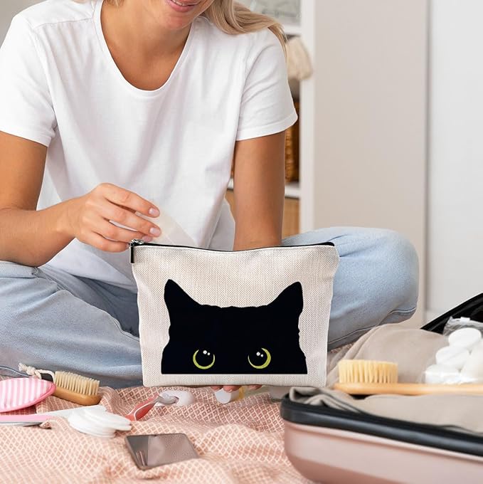 NEGIGA Cat Makeup Bag, Black Cat Kitty Kitten Cosmetic Bags for Women, Cat Owners Gifts, Black Cats Small Makeup Cosmetic Bag for Purse