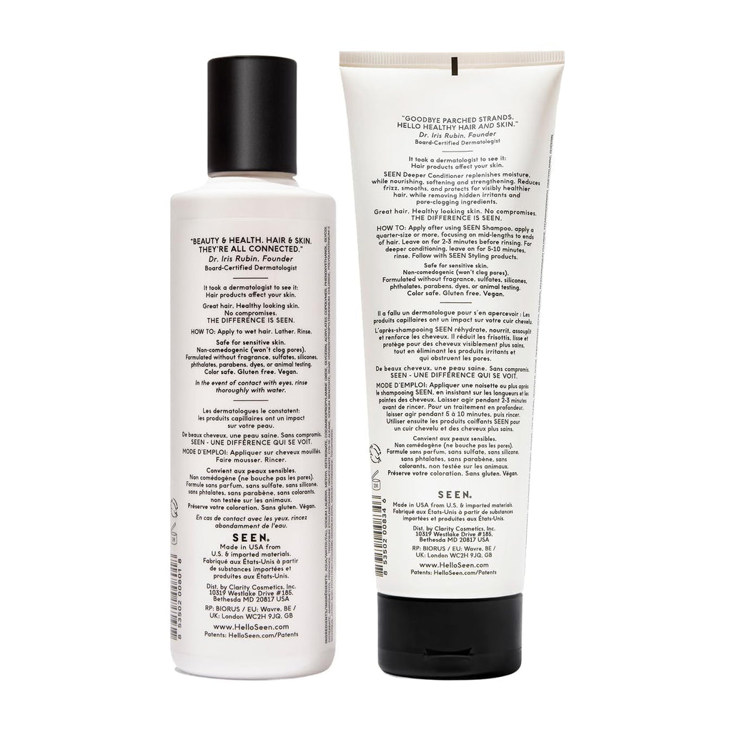 SEEN Shampoo & Deeper Conditioner Bundle, Fragrance Free - Non-Comedogenic Hair Care Set, Dermatologist-Developed, Safe for Sensitive, Eczema & Acne-Prone Skin
