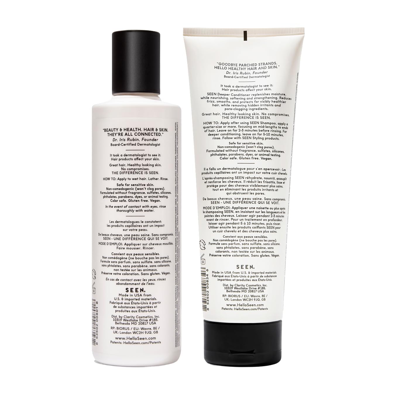 SEEN Shampoo & Deeper Conditioner Bundle, Fragrance Free - Non-Comedogenic Hair Care Set, Dermatologist-Developed, Safe for Sensitive, Eczema & Acne-Prone Skin