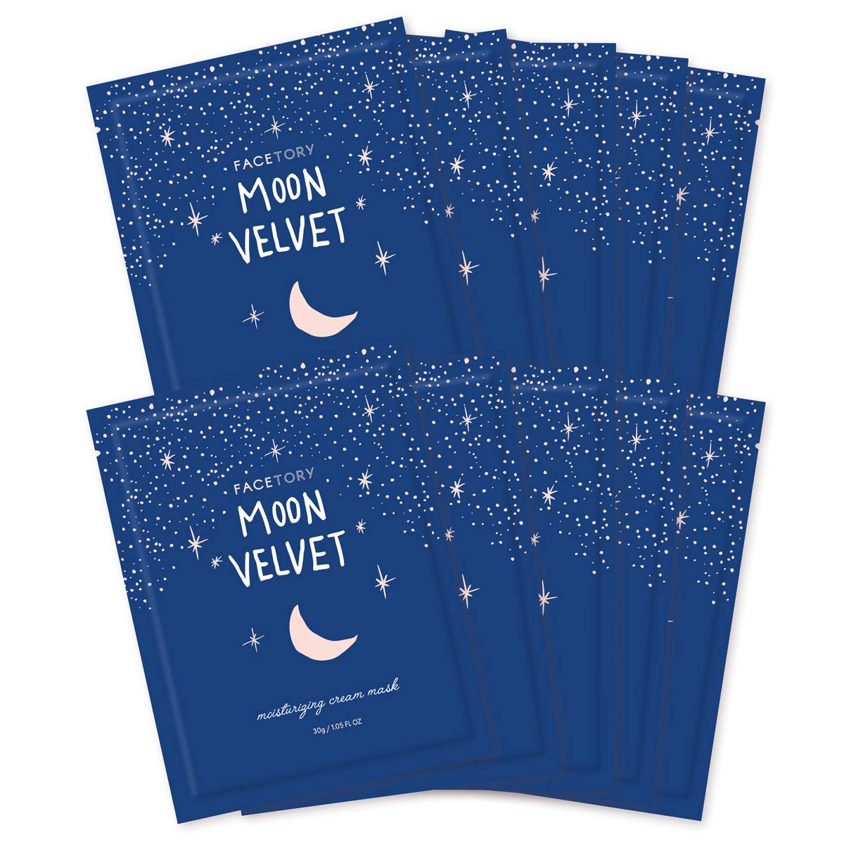 FACETORY Moon Velvet, Cream Korean Face Mask with Hyaluronic Acid, 10 Pack