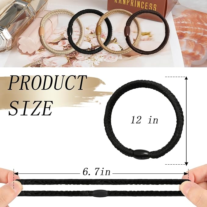 KANPRINCESS 16Pcs Hair Ties For Thick Hair, Strong Stretchy Hair Bands For Women Girls, No Slip Braided Hair Ties No Damage, Ponytail Holders-Exceptionally Secure with Gentle Hold (Set 8)