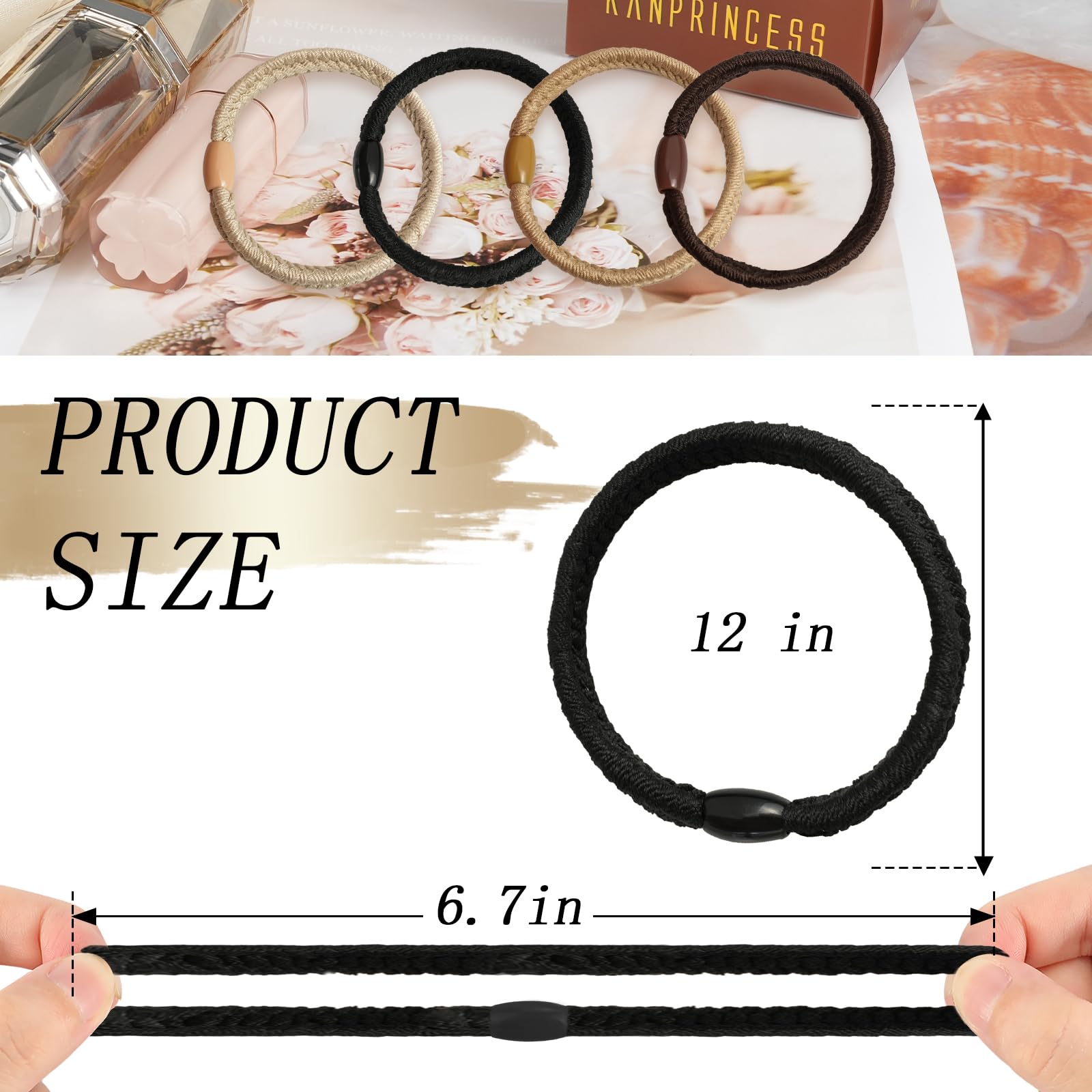 KANPRINCESS 16Pcs Hair Ties For Thick Hair, Strong Stretchy Hair Bands For Women Girls, No Slip Braided Hair Ties No Damage, Ponytail Holders-Exceptionally Secure with Gentle Hold (Set 8)