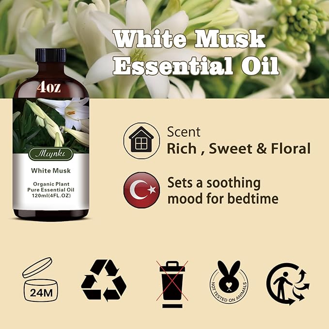 MLYNKL White Musk Essential Oil,White Musk Oil for Massage Home,4 fl oz