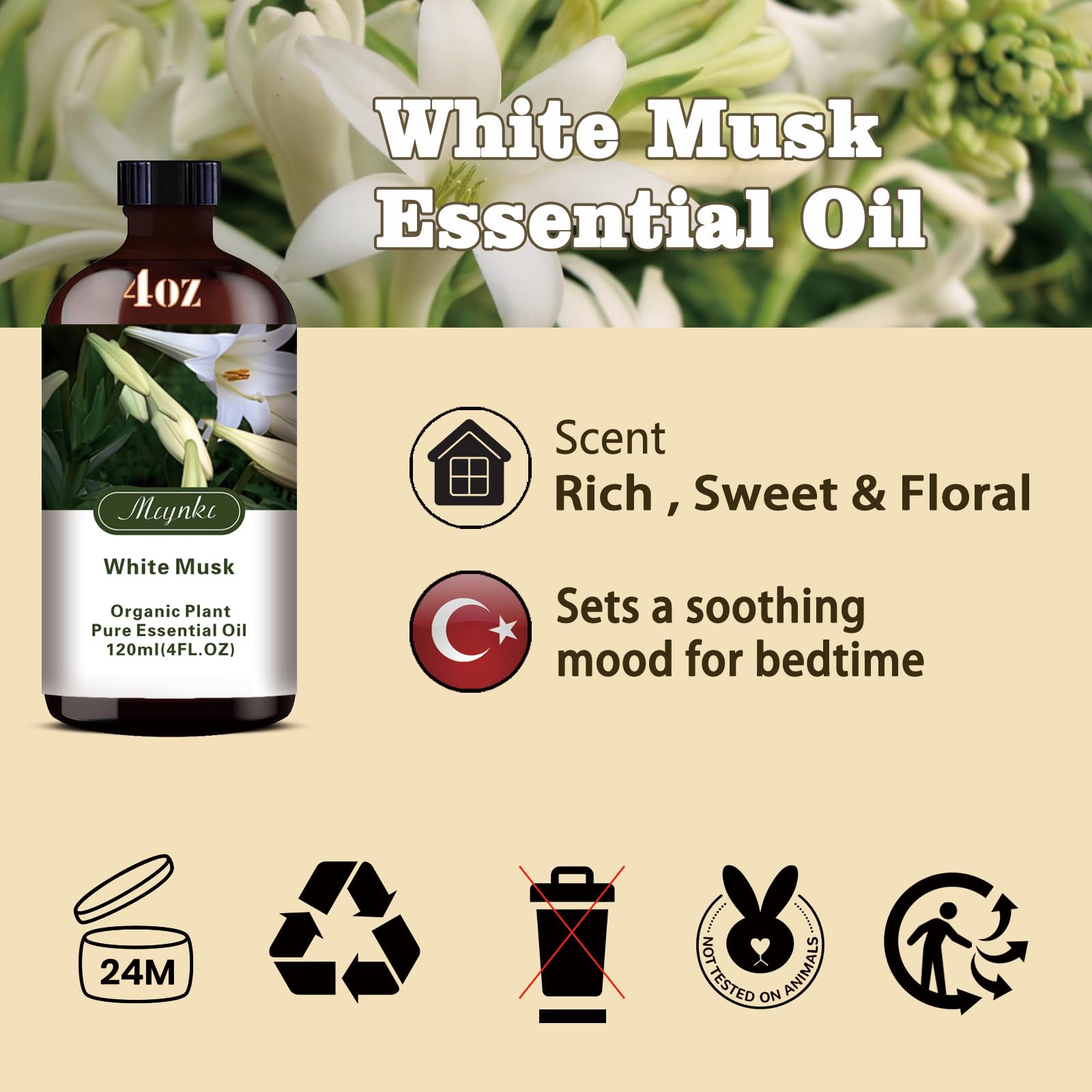 MLYNKL White Musk Essential Oil,White Musk Oil for Massage Home,4 fl oz