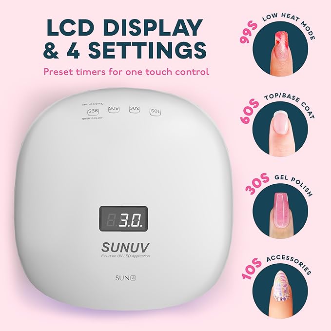 SUNUV UV LED Nail Lamp, UV Light for Nails Compatible with All Gel Polish, 36 LEDs with 4 Timer Settings, LCD Display for Home Salon (Black)